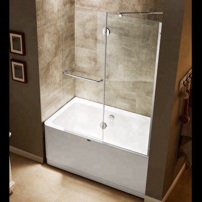 Frameless Bathtub Shower Screen In Polished With Support Bar